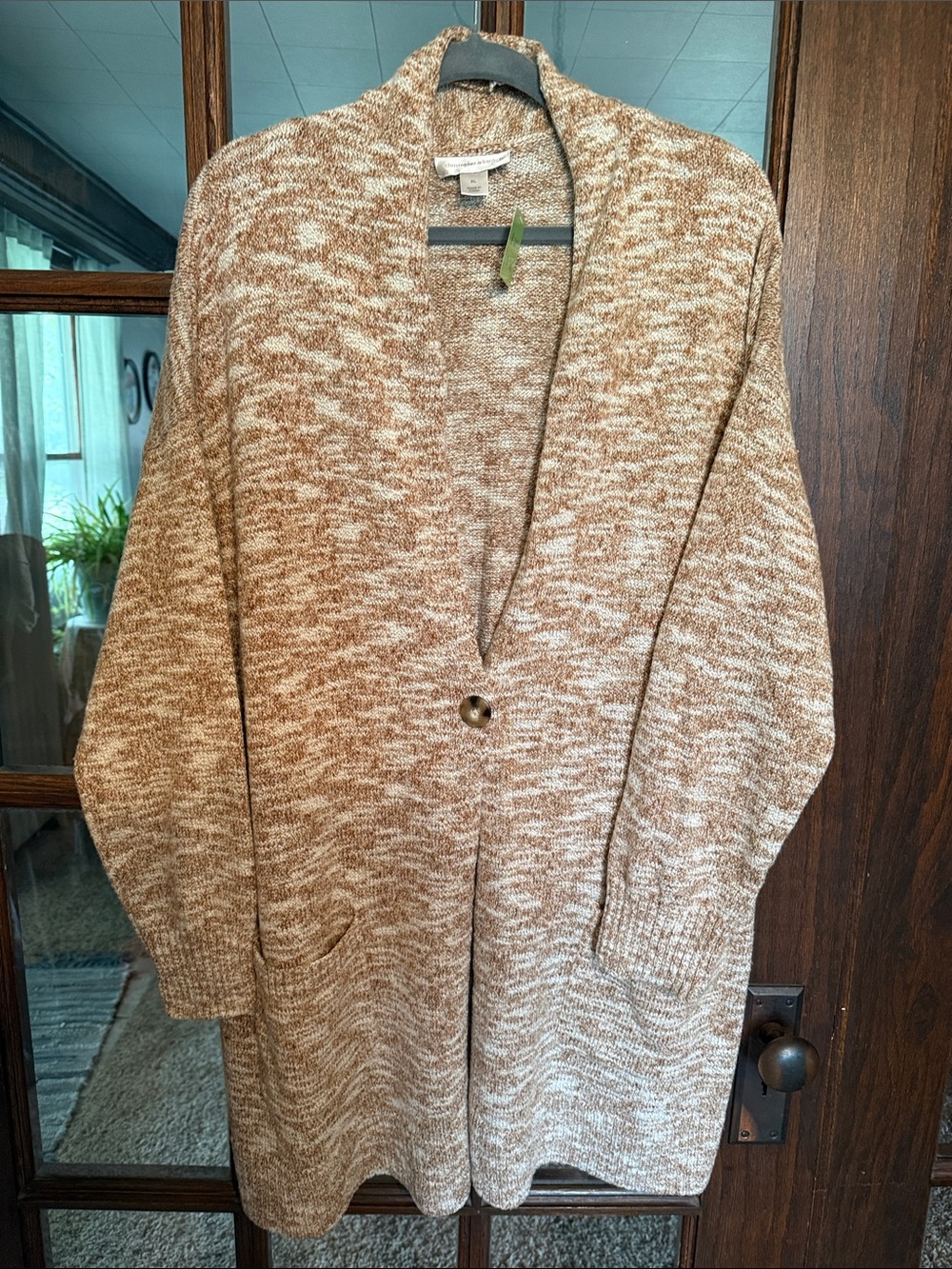 Christopher & Banks Marled Tan and Cream Single-Button Cardigan